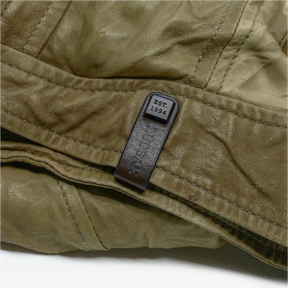 RUDSAK Khaki Crinkled Leather Cropped Moto Jacket Size M MSRP $550 - Picture 9 of 14